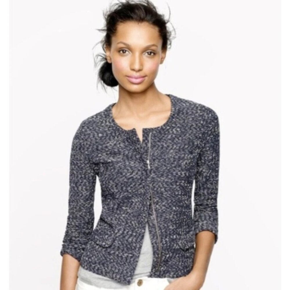 J. Crew Blue Tweed Boucle Peplum Jacket